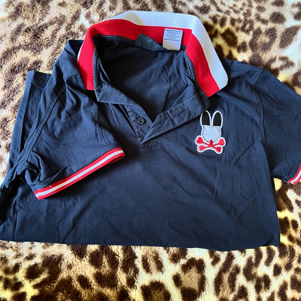 Psycho Bunny Black Polo with Red and White Collar